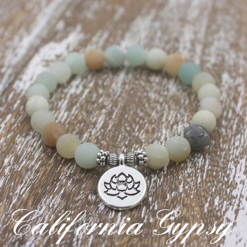 Frosted Amazonite Lotus Charm Bracelet - Picture 1 of 3